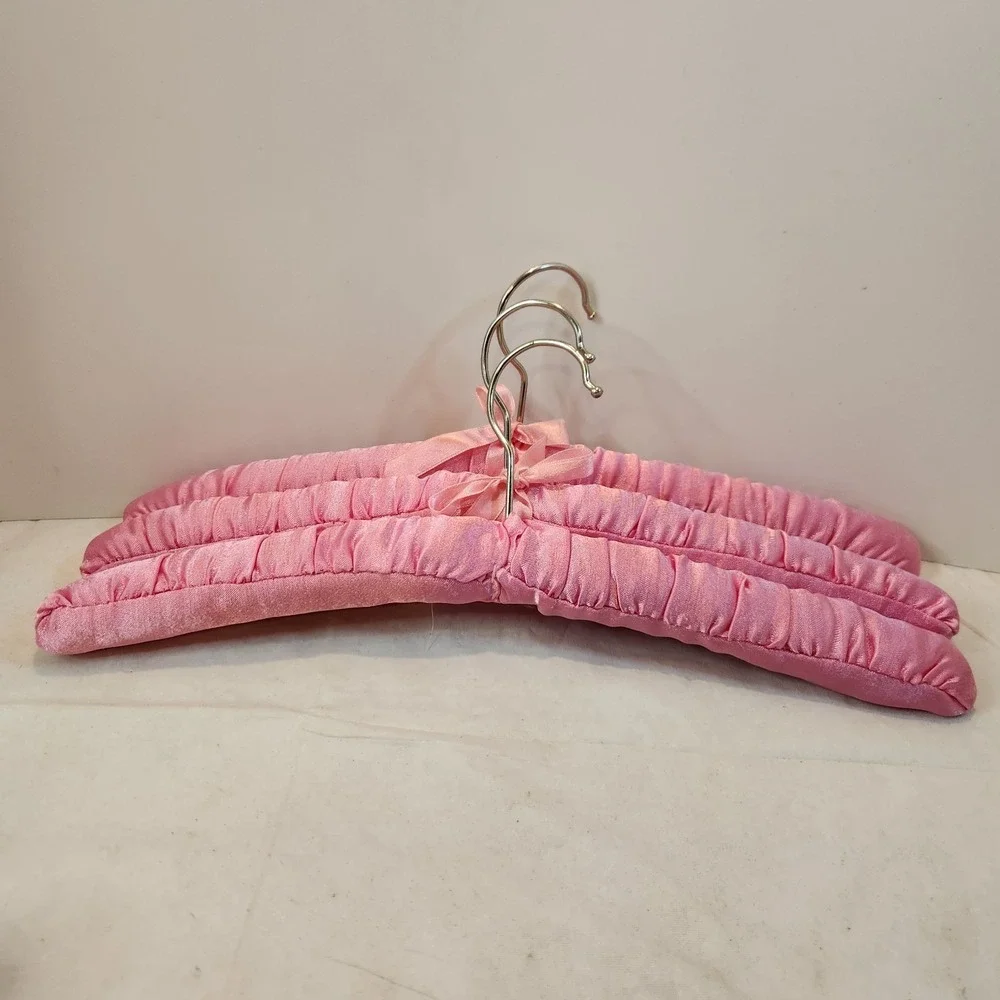 Fabric Padded Clothes‎ Hangers Satin Soft Pink Material Three Count 14.25
